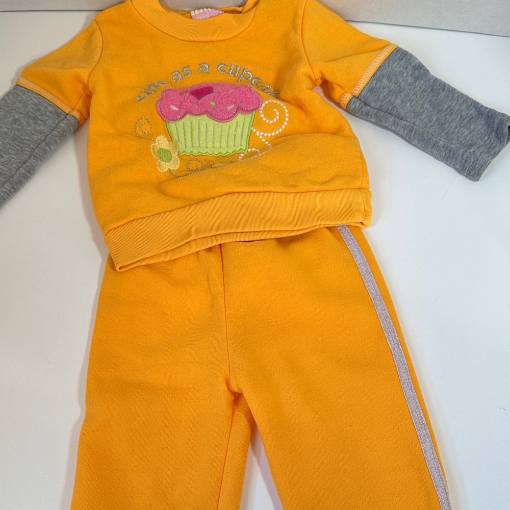 Mon petit bright orange cute as a cupcake sweatsuit size 12 months